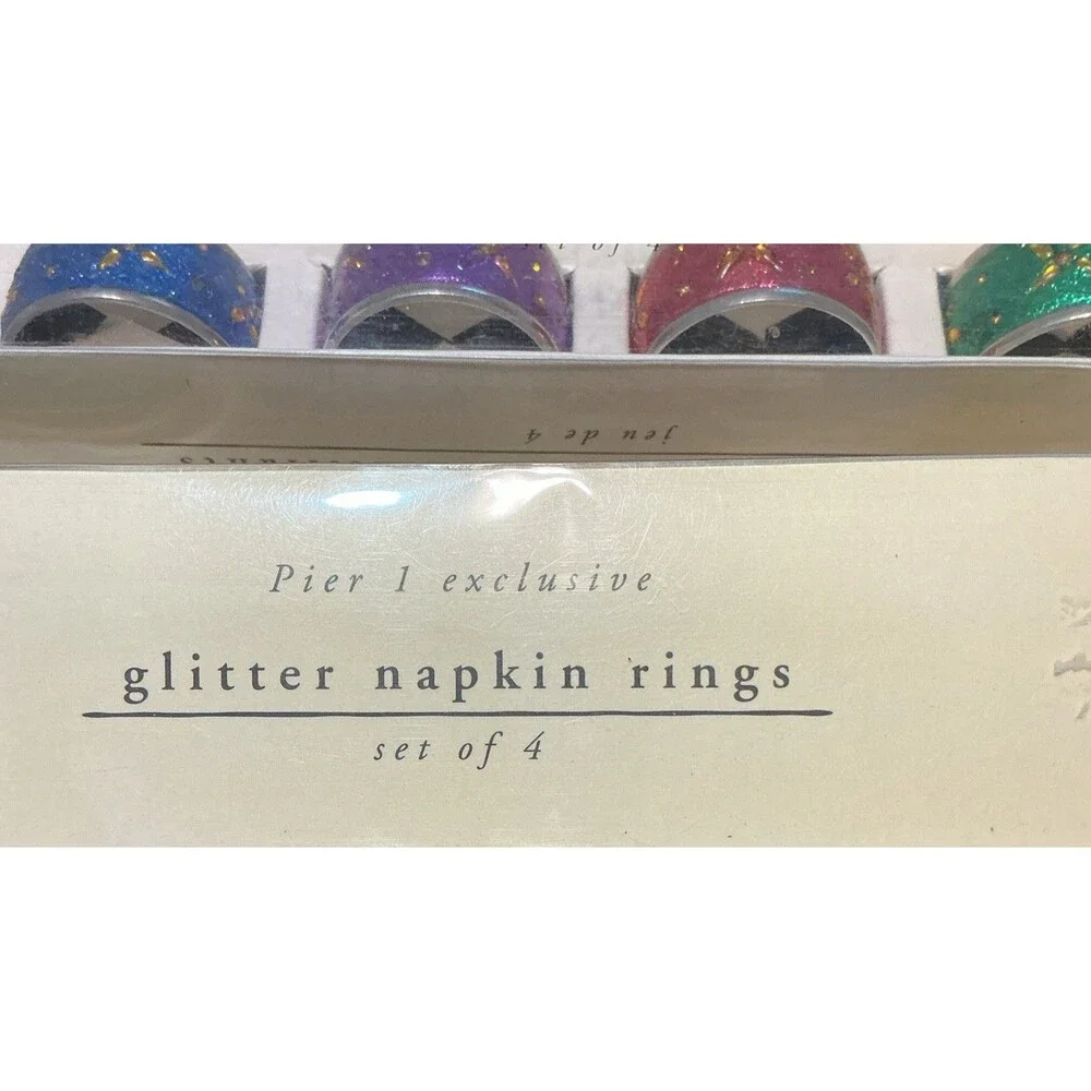 Pier 1 Jeweled Glitter Napkin Rings Christmas Festive Lot of 8 Multicolor
